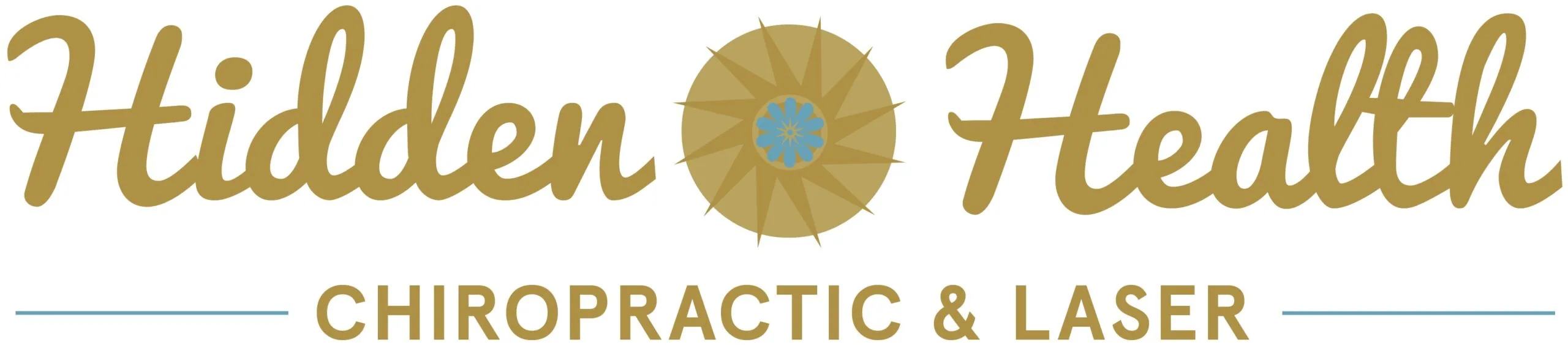Hidden Health Chiropractic & Laser logo with gold text and sun symbol